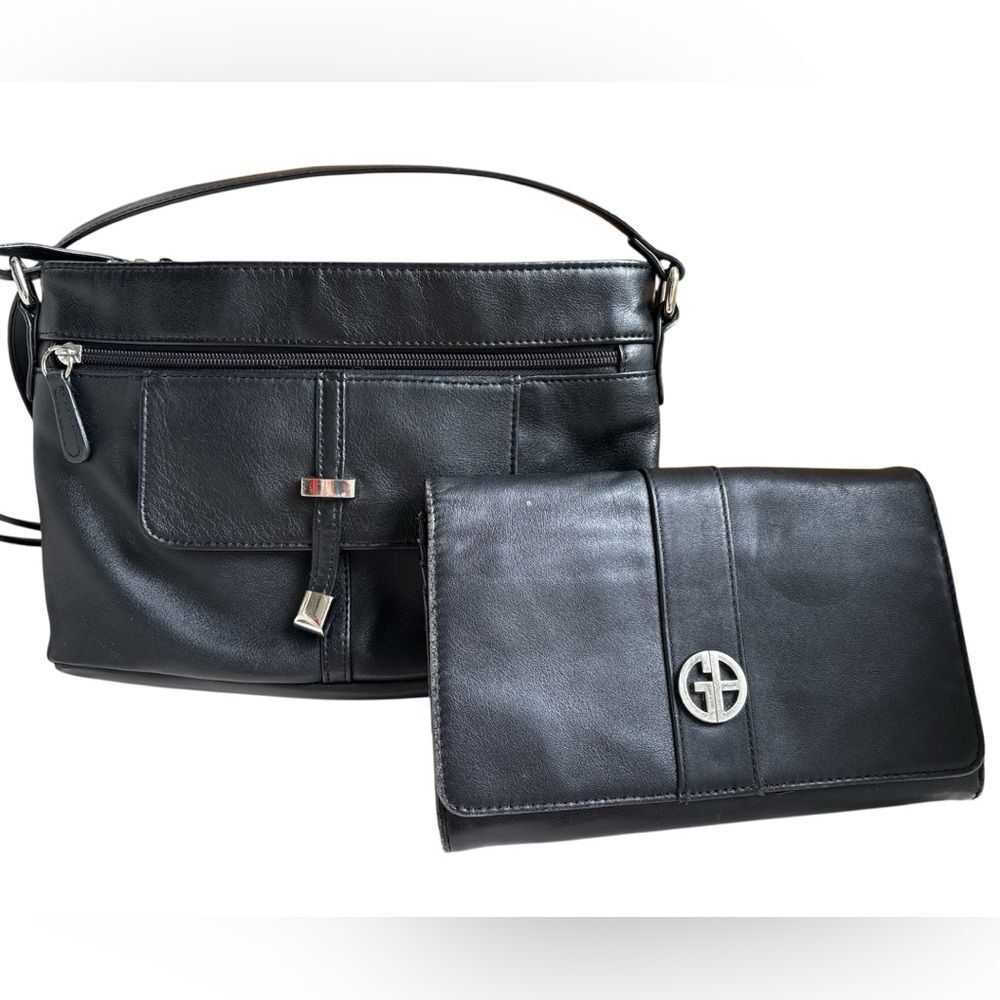 2 Bag Bundle - Giani Bernini Black Genuine Leather Crossbody bag and Purse